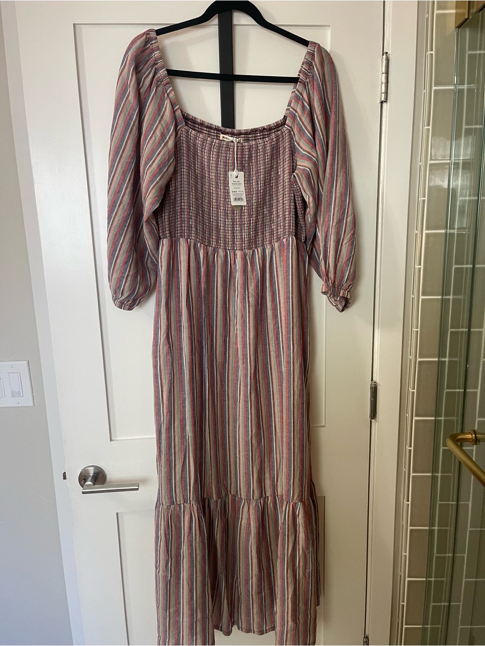 Striped Long Sleeve Smocked Maxi Dress - Pink Multi sz XL $158